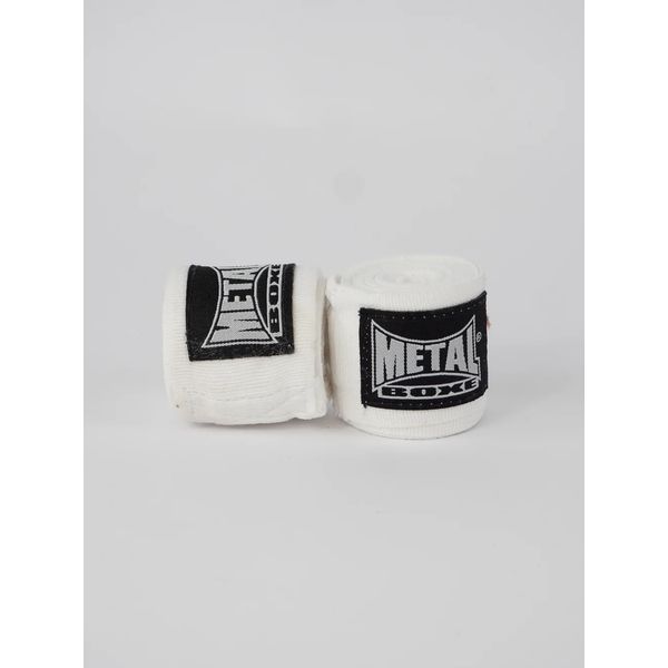 Bandes D'Entraînement Boxe Metal Boxe – 2,5 M, Coton Élastique Avec Accroche Pouce, Blanc